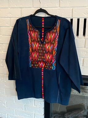 Vintage Guatemalan Mayan Huipal Tunic with Embroidered Front Panel One of a Kind